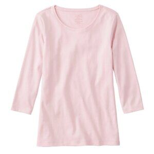 LL BEAN Women's Pima Cotton Shaped Tee, Three-Quarter-Sleeve Jewelneck, Size L.